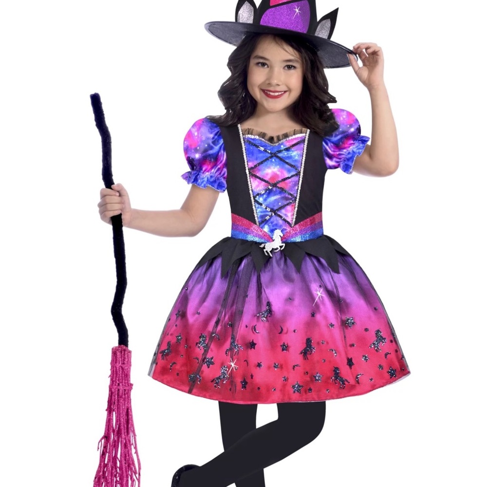 Unicorn Witch Halloween Costume Girl, Dress And Hat 2 Pieces New with tag